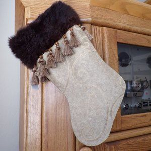 real POSSUM FUR CUFF on tan Christmas stocking